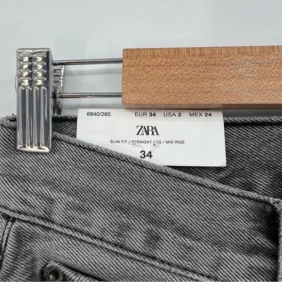 Zara The Straight Cropped Mid Rise Slim Fit Jean in Grey Size 2 - Picture 5 of 11